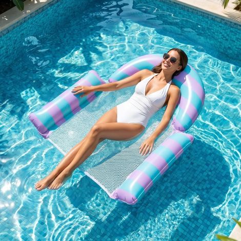 Sollbry Hamac de Piscine Gonflable pour Adultes, 4-en-1 Hamac à Eau, Matelas Gonflable Piscine Confortable en PVC, Fauteuil de Piscine Flottant pour Plage (1/5)