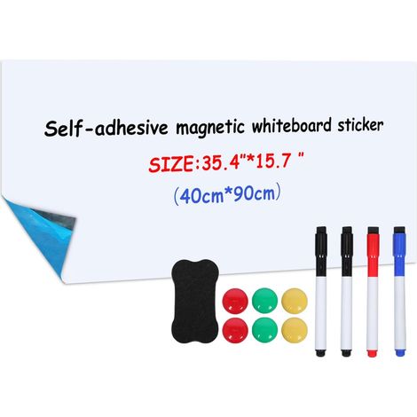 Tableau Blanc Magnétique Autocollant 40x90cm, Tableau Blanc Effaçable Mural avec Nouvelle Technologie Antitache, Tableau Magnétique Mural, Idéal pour Enfants, École, Bureau et Maison. (1/5)