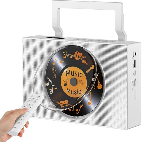 CD Player with Radio: Bluetooth CD Player with Handle, Speakers, Screen Remote Control Compatible with Loop Playback AUX 3.5mm Headphone Jack FM Radio USB Type-C MP3 Player