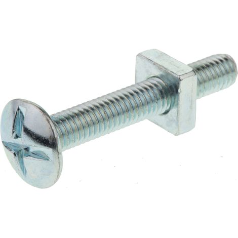 Rs Pro – Boulon classique M6 x 40mm – Acier doux galvanisé – Vis à tête plate large avec écrous carrés – Boîte de 100 unités (1/2)