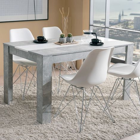 Mesa fija Simala, 6 plazas, forma rectangular, estructura blanca, 135x81x75h cm, gris cemento (1/5)