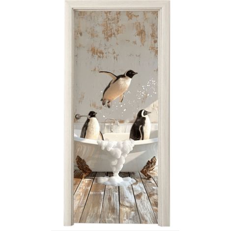 PEGATINA DE PUERTA Vintage - Pingüino - Bañera - Espuma Cuadros Para Dormitorio (1/5)