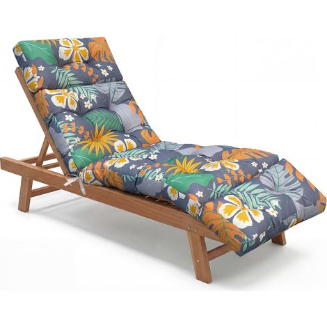 Coussin pour chaise longue d'extérieur : 183 x 53 cm - Imperméable - Avec sangles de maintien - Épaisseur - Pour chaise longue - Pour transat - Balcon et piscine - Fleur (1/5)