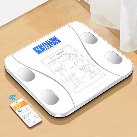 Balance connectée Bluetooth (blanche), compatible avec analyseur de composition corporelle et application mobile (1/5)