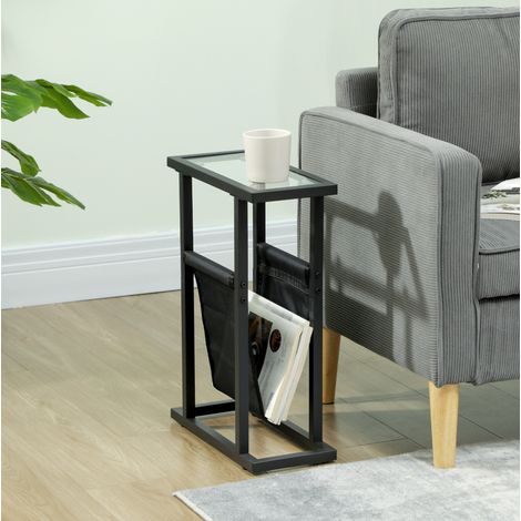 Beistelltisch aus Glas Schwarz 40 x 18 x 55,5 cm mit Metallrahmen und Stofftasche (1/5)