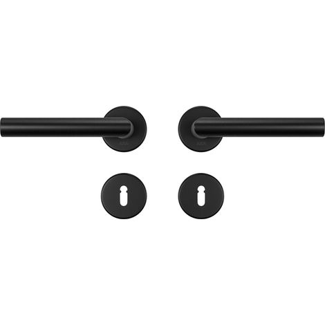 Kit de ferrures de porte Milan pour porte intérieure - Poignée de porte avec rosace - Ressort - Avec trou de serrure - Noir (1/5)