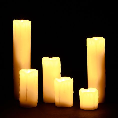 Set de 24 Velas Led, Eléctricas, A Pilas, Navidad, Decoración, Luz Centelleante, Sin Llama, Cera, Ø 5 cm, Crema