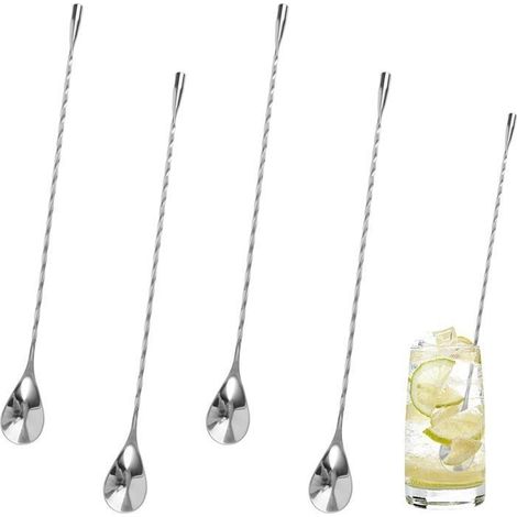 4 Pièces Cuillère à Cocktail en Acier Inoxydable 30cm Cuillères à Mélanger Longue Spirale Manche Multicolore