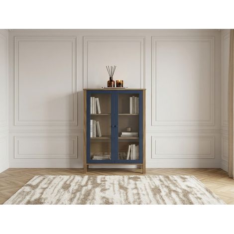 BOBOCHIC - Buffet haut 2 portes 90 cm LEXIE effet bois et verre trempé (1/5)