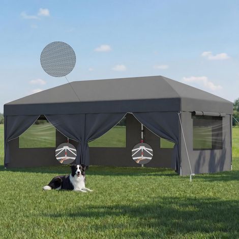 Tonnelle Pliante 3x6m avec Moustiquaire Aérée Anti-Insectes Robuste et Durable Imperméable et Anti-UV Installation et Rangement Rapides Idéale pour Cour, Balcon, Camping et Plus Encore Gris (1/5)
