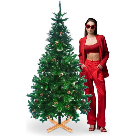 Prancer - Tannenbaum mit Schnee und Tannenzapfen ü100 x 180H cm, 750 Spitzen und 60 Zapfen