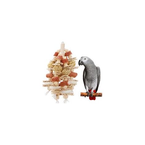 Juguete para pájaros de 44,5 cm de largo, diseñado para que los loros lo mastiquen. Fabricado con mazorca de maíz natural y rodajas de lufa. Se puede colgar en jaulas para loros grandes y medianas. - 