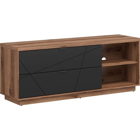 Mueble TV 2 cajones 2 compartimientos 156 cm Sven Negro y Madera (1/5)