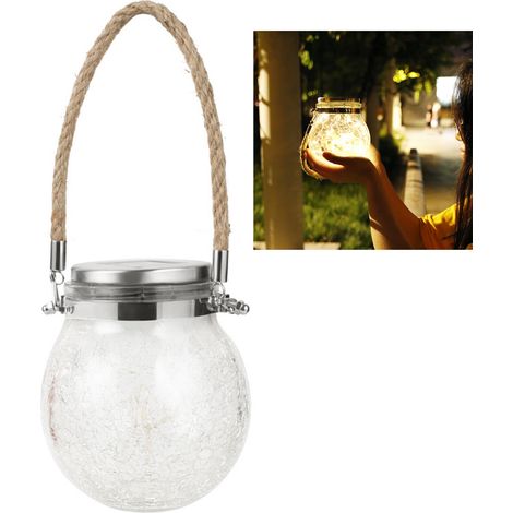 Lanterne solaire suspendue étanche avec capteur intelligent, style verre craquelé épais, idéale pour le jardin, la cour ou l'allée. (1/5)