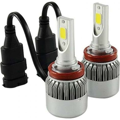 Coppia kit lampade luci LED auto Fiat Punto EVO fari H4 C6 7600LM 36w 6000k COB H11 6000K