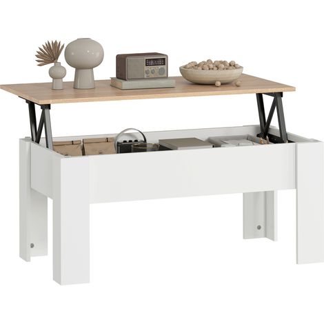Table basse relevable - HOMCOM - compartiment caché - moderne - pour salon, bureau - panneau de particules - 100x50x45cm - blanc (1/5)