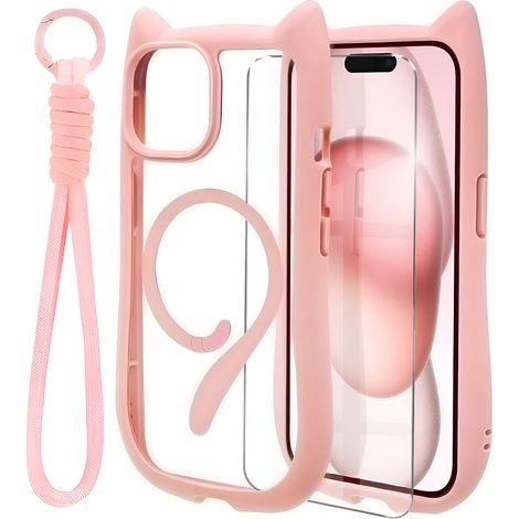 Funda para iPhone 15, MagSafe, Lindo Gato, Rosa + Protector de Pantalla (1/5)