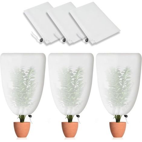 3er Set Winterabdeckungen für Gartenpflanzen 70 g/m² 80 cm x 120 cm mit Kordelzug Kältebeständig, wärmend und wiederverwendbar (1/4)