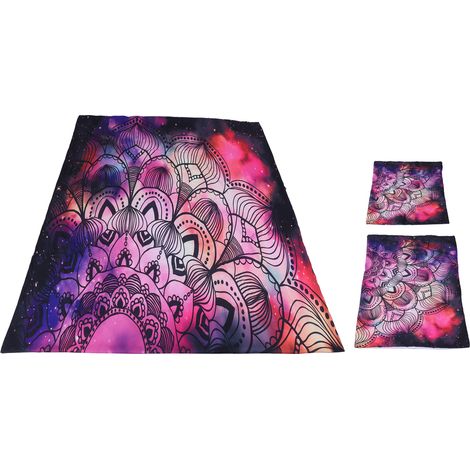 Ensemble de literie 3 pièces style bohème violet, housse de couette et taies d'oreiller, 200 x 200 cm (1/5)