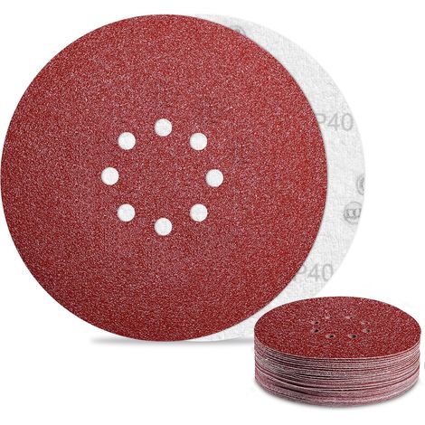 Disque Abrasif 225 mm 8 Trous Papier Poncage Grain 40 pour Disque Ponceuse Murale (24Pièces) (1/5)