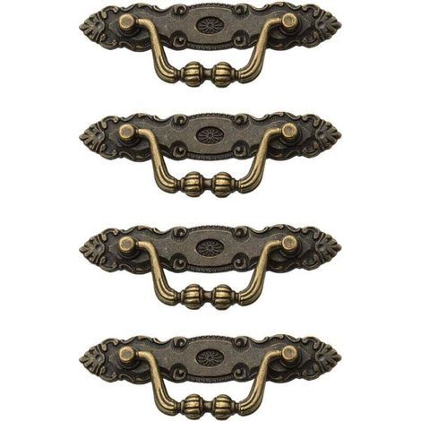 Set aus 4 klassischen Vintage-Schubladengriffen aus Zinklegierung in Bronzeoptik mit 8 M2-Schrauben für Möbel (1/4)