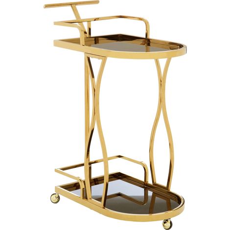 Interiors by Premier Durable 2 Tier Gold And Wavy Design Trolley, Elegant Design Storage Trolley, Versatile Kitchen Trolley (1/5)