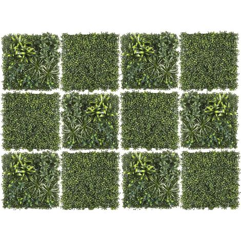 Lot de 12 Plaques Végétales Artificielles Panachées 50 x 50 cm - Mur végétal 3m² - Livraison gratuite (1/5)