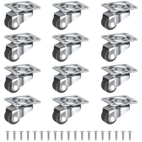 12 ruedas pequeñas de 12 mm para muebles, giratorias 360 grados, silenciosas, para transporte, con tornillos, para muebles pequeños, mesas, armarios, carros, color marrón