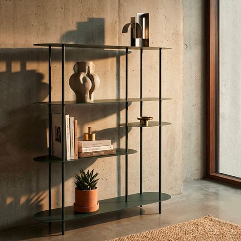 Regal Gana, Bibliothek 5 Ebenen, Bodenmontage, Nutzbar als Raumteiler, 11x40x132h cm Petrolgrün (1/5)