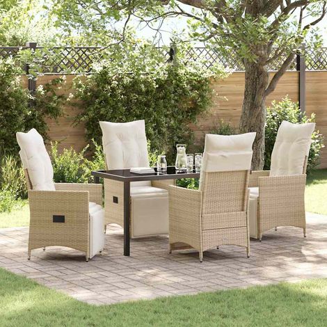 Set da Pranzo per Giardino con cuscino 5 pcs Beige polyrattan vidaXL (1/5)