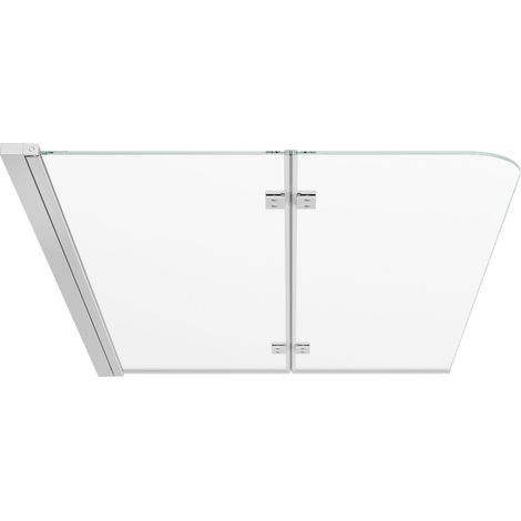 Mophorn Mampara de Ducha Plegable para Bañera 1200 x 1400 mm, Puerta de Vidrio con Cristal Templado de Seguridad de 6 mm, Diseño sin Marco, 2 Bisagras, Apertura de 180°, Perfil de Aluminio Plateado (1/5)