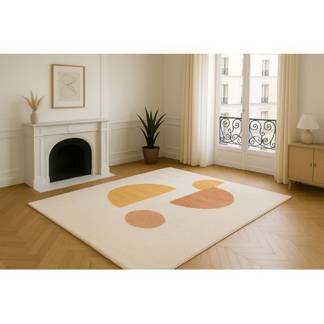 BOBOCHIC - Tapis poils mi-longs ADELINE motif abstrait 120x170 Jaune (1/5)