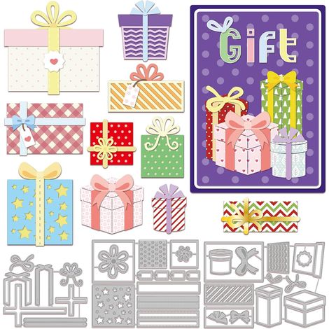 Lot de 30 matrices de découpe pour boîte cadeau, étiquettes, étiquettes, fleurs, nœud, pochoir pour cadeau d'anniversaire (1/5)