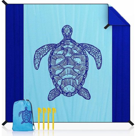 Turtle Collection couverture de pique nique imperméable 210 x 200cm, tapis de plage pour le camping sur la plage avec 4 piquets, protection portable contre le sable pour le camping et la randonnée (1/5)