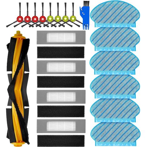 Set of 20 replacement parts compatible with Ecovacs Deebot OZMO 920 950, Yeedi 2 Hybrid Robot Vacuum Cleaner. (6 Mop Pads, 8 Side Brushes, 4 HEPA Filters, 1 Main Brush) (1/4)