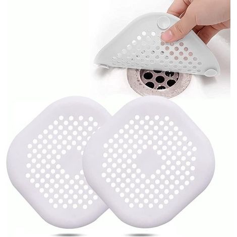 Set di 2 filtri di scarico in silicone, protezione per lavello con ventosa, filtro di scarico per vasca da bagno, per cucina e bagno, grigio + bianco, 14 cm x 14 cm (1/5)