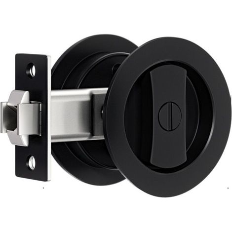 Serrure de porte coulissante Ronde poignée avec serrure porte coulissante 65mm Noir Poignée de porte Serrure invisible Poignées de porte de sans clé (1/5)