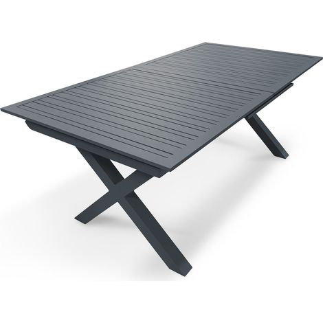 Table de jardin en aluminium 10 places – Rallonge automatique – Pieds croisés style industriel – DCB GARDEN (1/5)