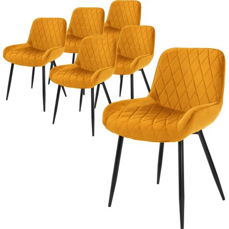 ML-Design Set 6 Sedie da Pranzo Cucina con Schienale Giallo Ocra Poltroncina da Soggiorno Rivestimento in Velluto Seduta Imbottita Gambe in Metallo Design Moderno ed Elegante Sedia Scrivania Studio