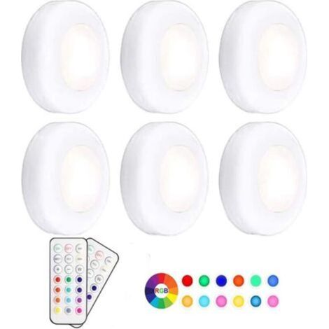 Lampe de Placard/Armoire, Lampe LED Veilleuse RGB 13 couleurs sans fil, d'atténuation de luminosité avec télécommande alimentée par batterie, paquet de 6 [Classe énergétique A+] (1/5)