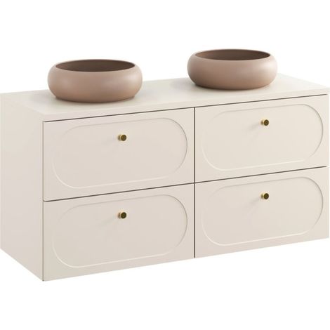 Set da bagno TORNADO: mobile sottolavabo 120cm + piano per lavabo beige + lavabo da appoggio marrone rotondo