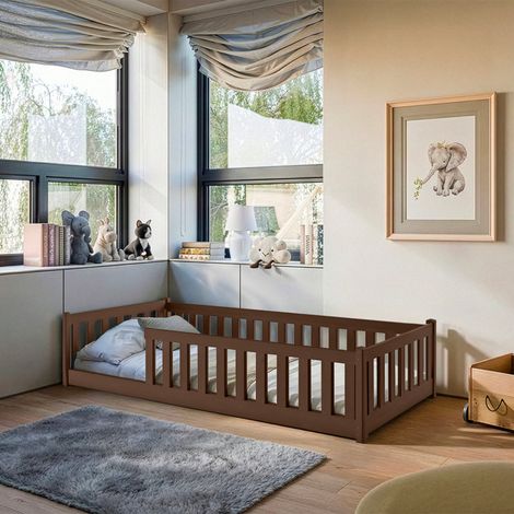 Lit au sol 80x160 sommier inclus Maya Marron foncé (1/3)