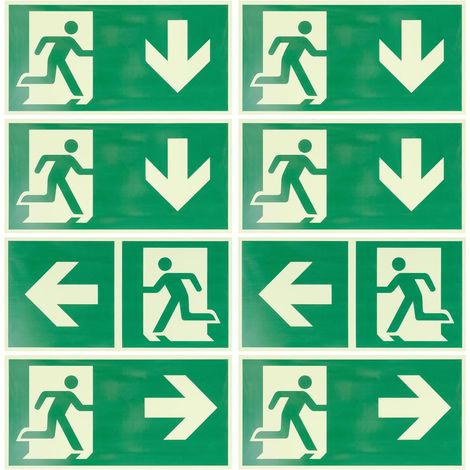 Lot de 8 Panneaux Sortie de Secours Photoluminescent Autocollant, Autocollant Sortie Urgence, Panneau Urgence Évacuation, Flèches de Direction Lumineux pour Sécurité Incendie (1/5)