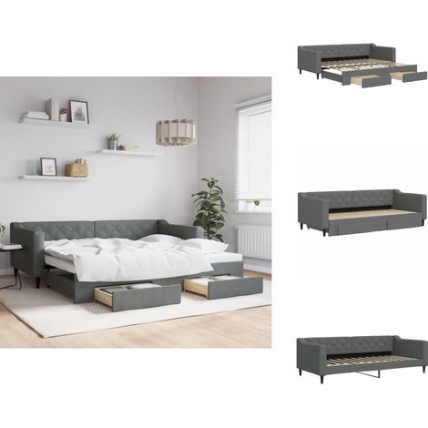 Tagesbett Ausziehbar mit Schubladen Dunkelgrau 90x200 cm Stoff - Sofa Bett - Gästebett - Schlafsofa - Doppelbett - Tagesbett (1/5)