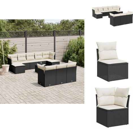 11-tlg. Garten-Sofagarnitur mit Kissen Schwarz Poly Rattan - Gartenmöbel Set - Rattan Möbel - Outdoor Sofa - Esstisch - Lounge Garnitur (1/5)