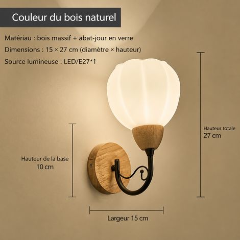 Applique Murale LED Bois Naturel Tige Noire Petite Citrouille 12W Lumière Chaude Lampe Chevet Couloir 1 kg – Livraison gratuite
