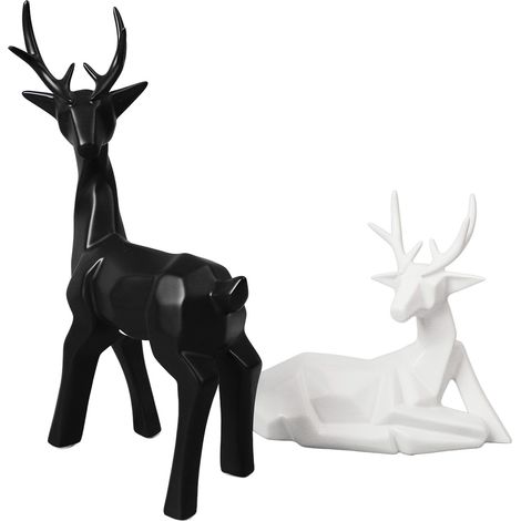 2 Figurines de rennes de Noël en céramique géométrique, lignes élégantes, sculpture d'élan stable pour bureau familial, étagère (1/5)