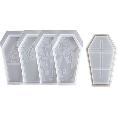 Lot de 5 moules en silicone pour boîte de rangement en forme de cercueil, idéaux pour le bricolage et le rangement de bijoux.
