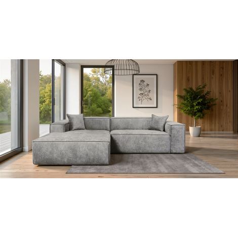 Ecksofa Designersofa CARLOTA in Stoff Perfect Harmony Grau Ottomane Links