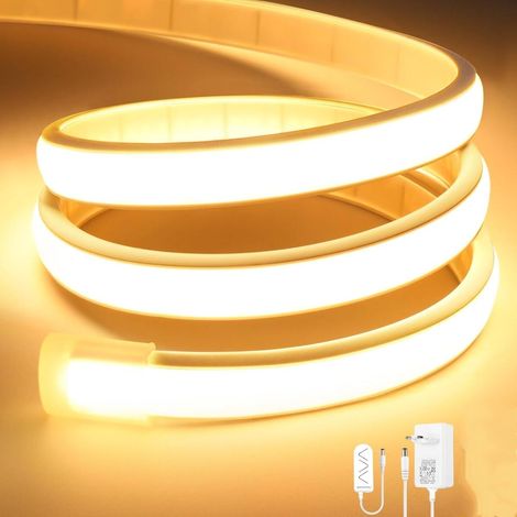 Ruban LED COB, Blanc chaud 10M Bandeau Led avec , 3000K, Largeur 10mm, Dimmable, Silicone, Découpable, IP65 étanche, Flexible, 24V Néon Strip pour Décoration maison, Cuisine, Chambre [Classe énergétiq (1/5)